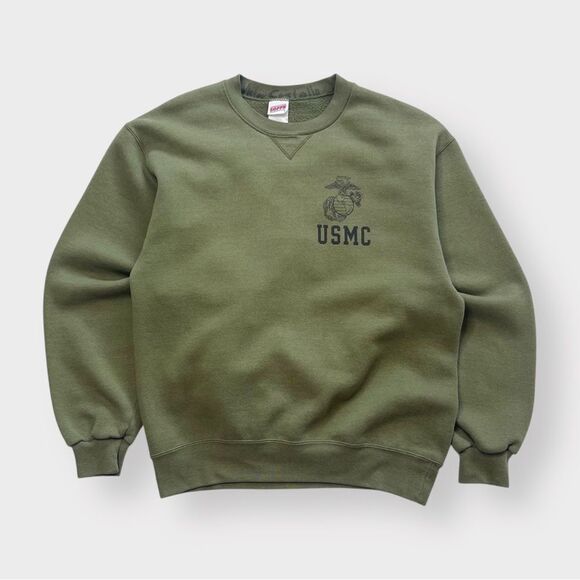 Vtg 90s Soffe USMC Logo Sweatshirt, USA 550/50, Marines Army Green, Military M - Picture 1 of 3
